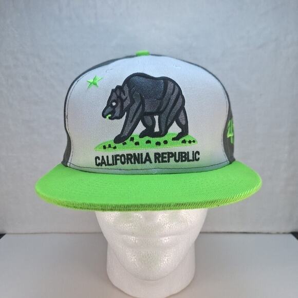 California Republic Flag Bear Never Sleep Snapback Hat Cap Gray Green - Picture 1 of 9